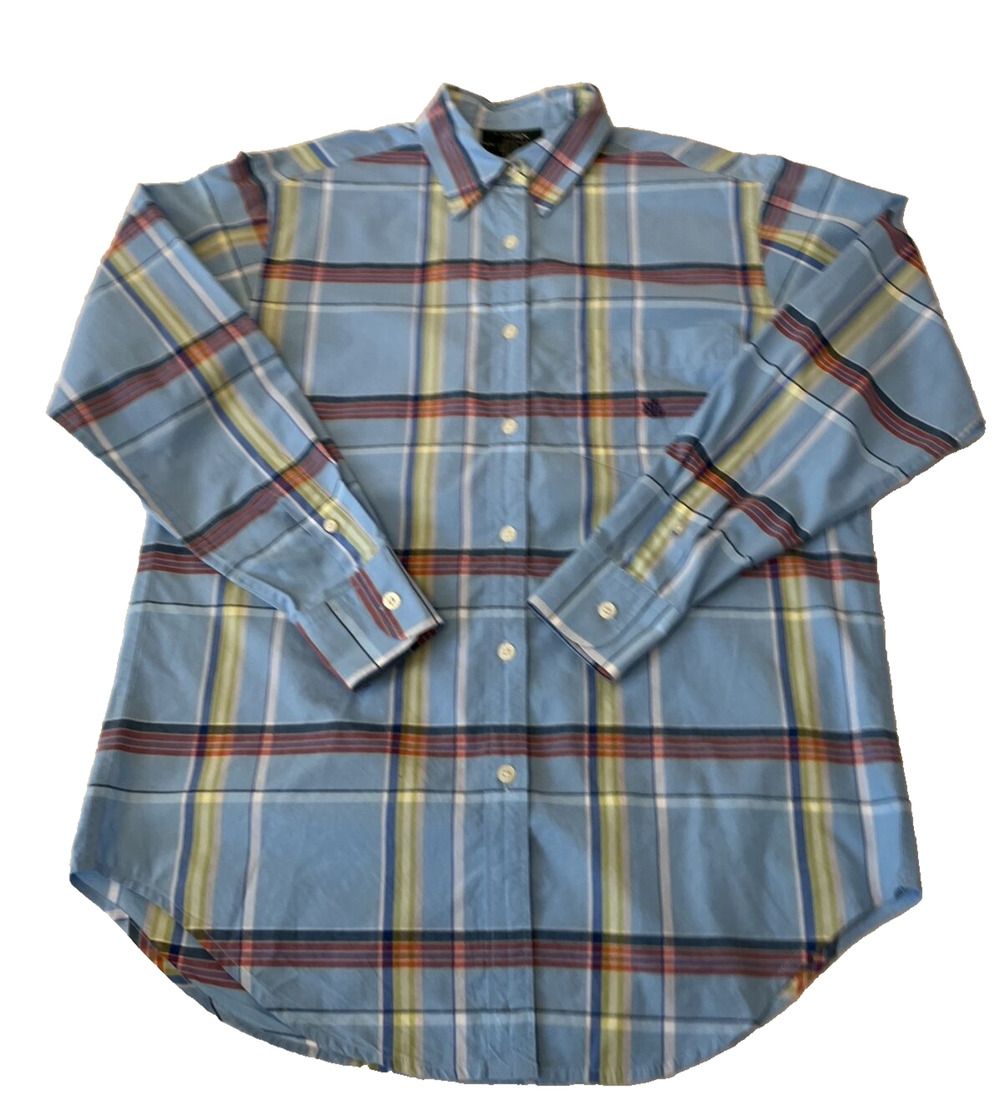 Lauren Ralph Lauren Women’s Plaid Long Sleeve Button Up Shirt Sz 4 Blue Cotton